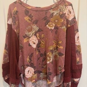 Free People Floral Knit Sweater w/ Balloon Sleeves